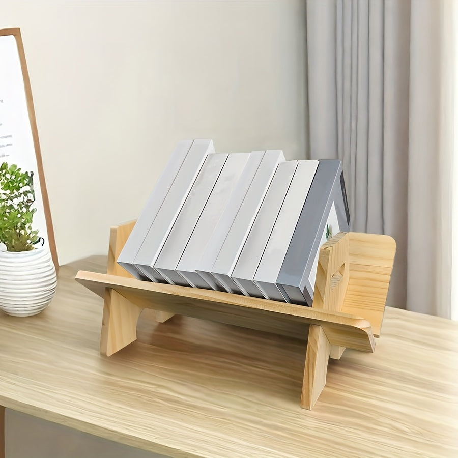 Qattiq Yog'och Stol Kitoblik, Ofis Kitob Turg'ichi, Yotoqxona O'qish Saqlash Rack - Asl Yog'och Rangi, Yarmi Paket