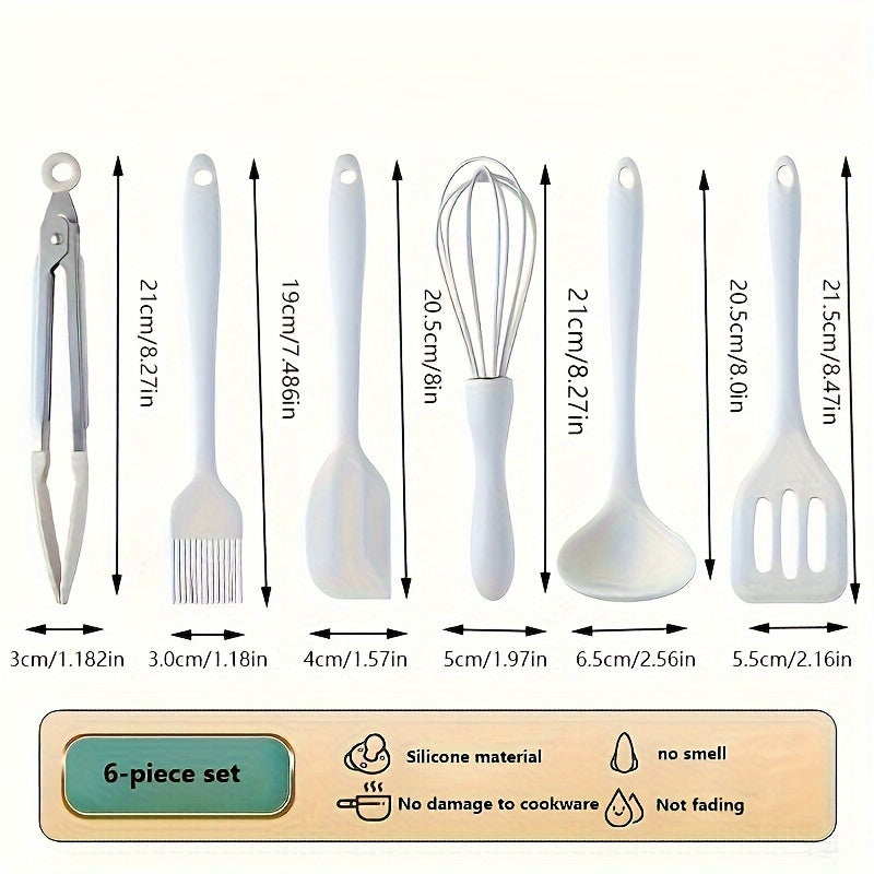 Комплект силиконовых кухонных инструментов для выпечки «Все в одном» - включает 3, 4 или 6 предметов - термостойкие и не липкие мини-кухонные принадлежности, такие как скребок для тортов, зажим для пищи, венчик, кисточка для масла, ложка и лопатка.