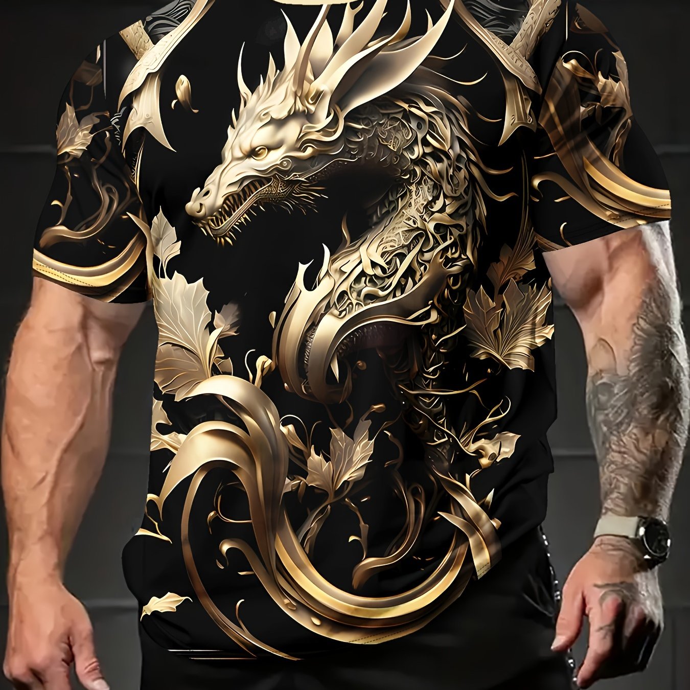 Men's Short Sleeve Crew Neck T-Shirt with Dragon Graphic Print Polyester Summer Casual