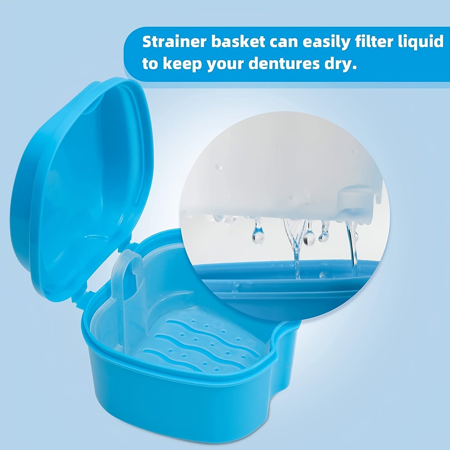 Denture Storage Case With Strainer Basket Travel Clean Organize