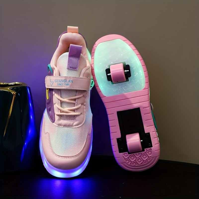 Kids' LED Light-Up Roller Skates for Boys and Girls Pink White Colorful Glow-in-the-Dark USB Rechargeable Breathable Mesh Casual Running