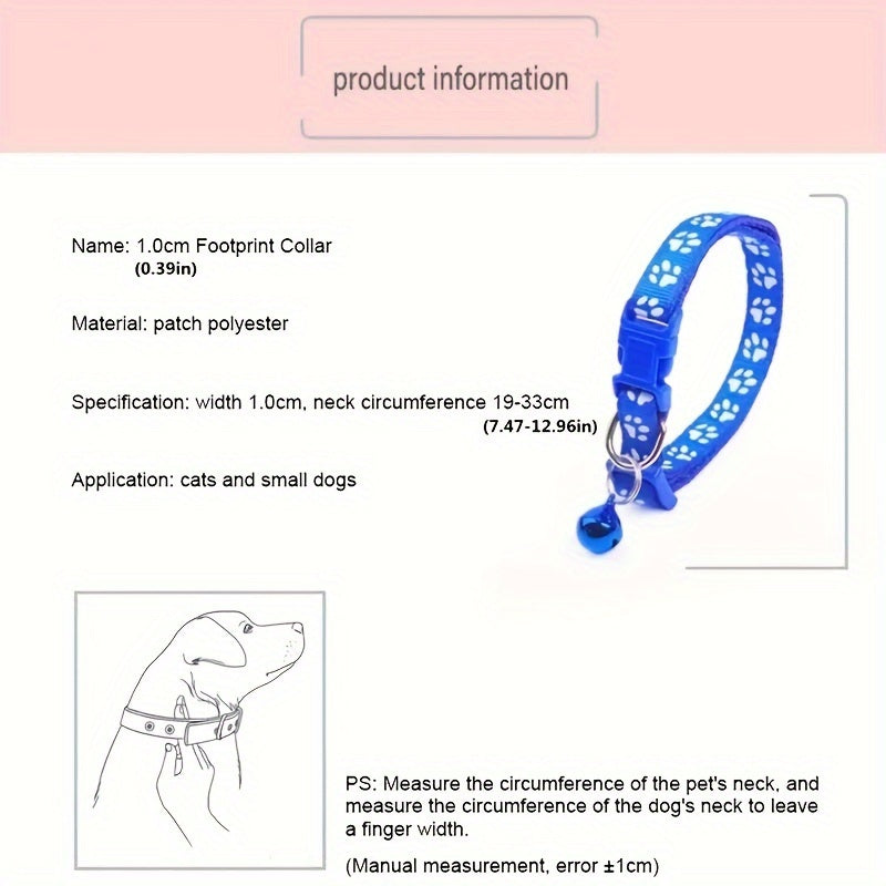 Set of 10 Nylon Pet Collars with Bells for Cats Paw Print Adjustable Safety