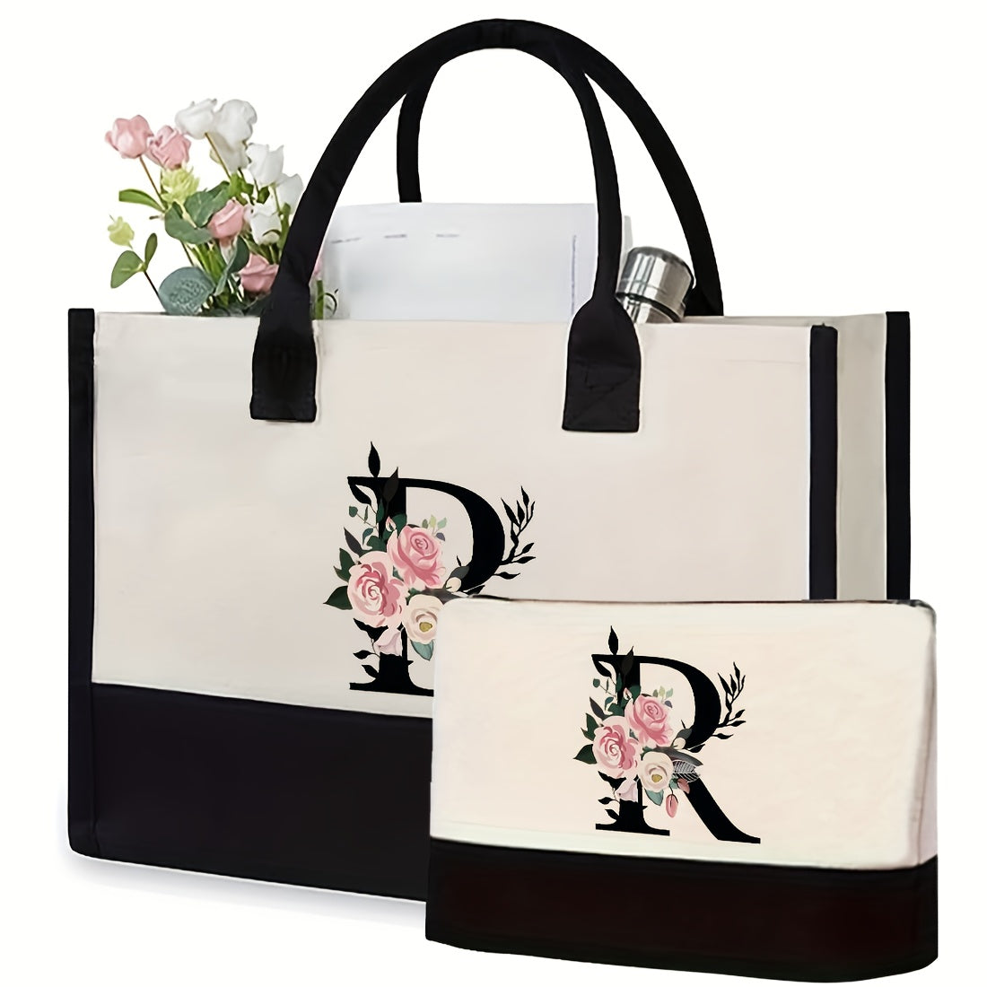 Kanvas kosmetika sumkasi, qattiq kamarlar va tasodifiy chop etish bilan, aralash ranglarda