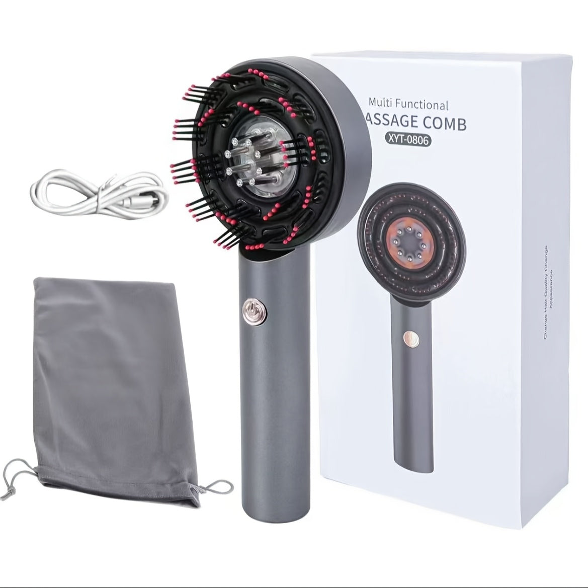 Cordless Scalp Massager Comb with Essential Oil Dispenser and 3 Modes Red and Black