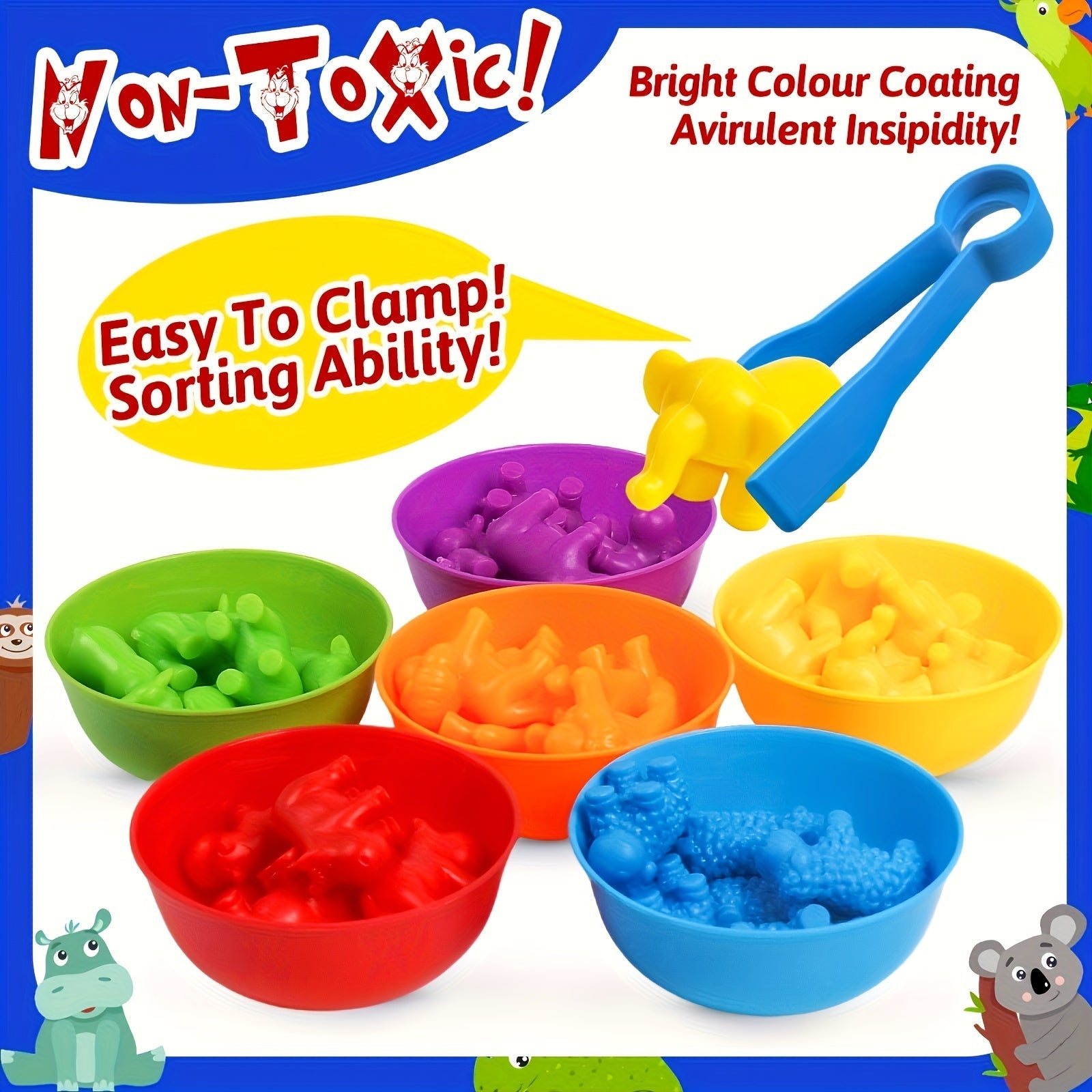 Animal Counting Toy Set with Color Matching and Sorting Bowls Educational Toy for Preschoolers