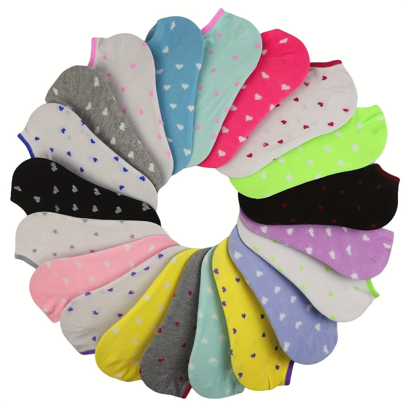 Women’s Ankle Socks 20 Pairs Lightweight Breathable Cotton-Polyester Geometric