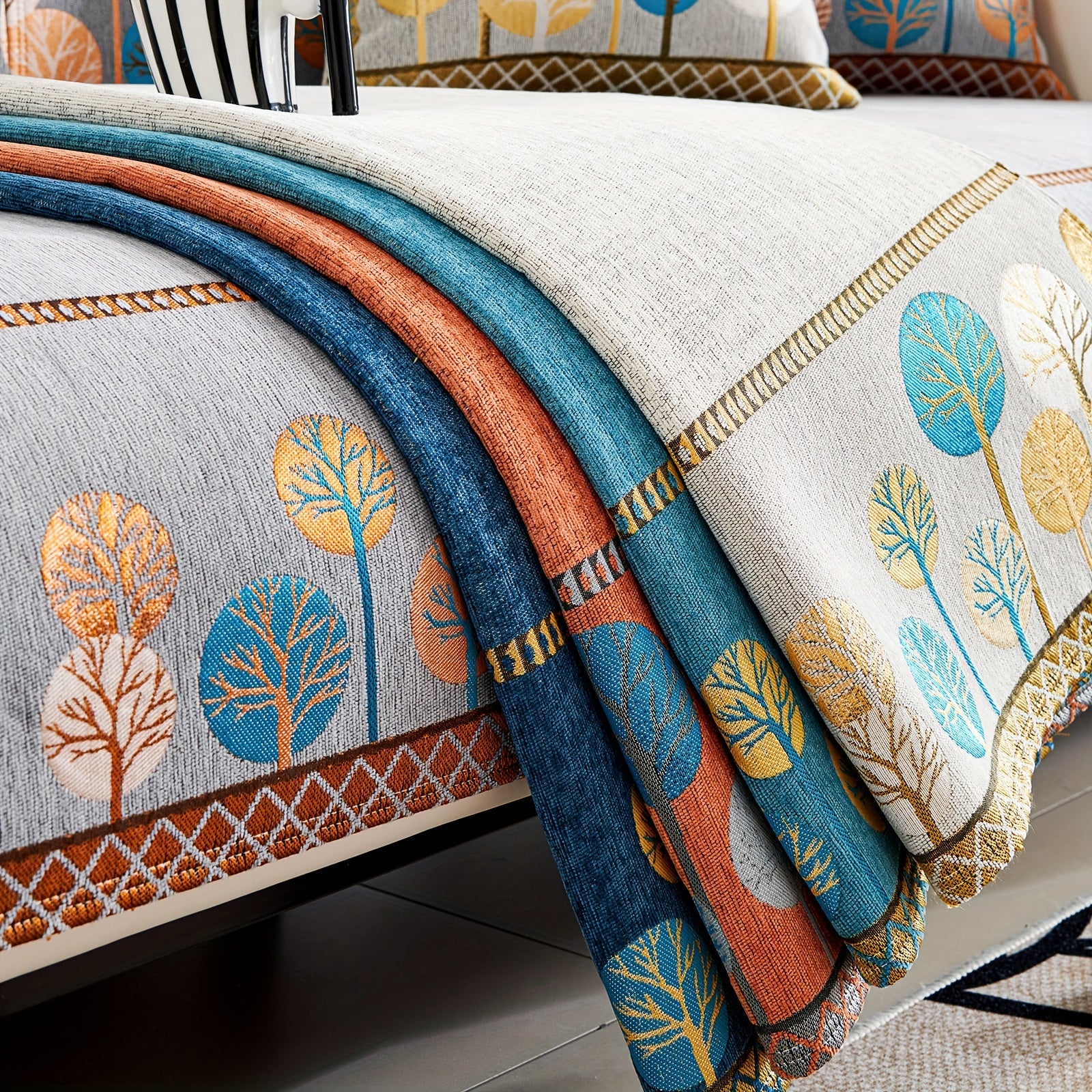 Chenille Sofa Cover with Tree Embroidery Pet-Friendly Slip-Resistant Easy to Clean Fits Various Sofa Sizes for Living Room and Home Decor