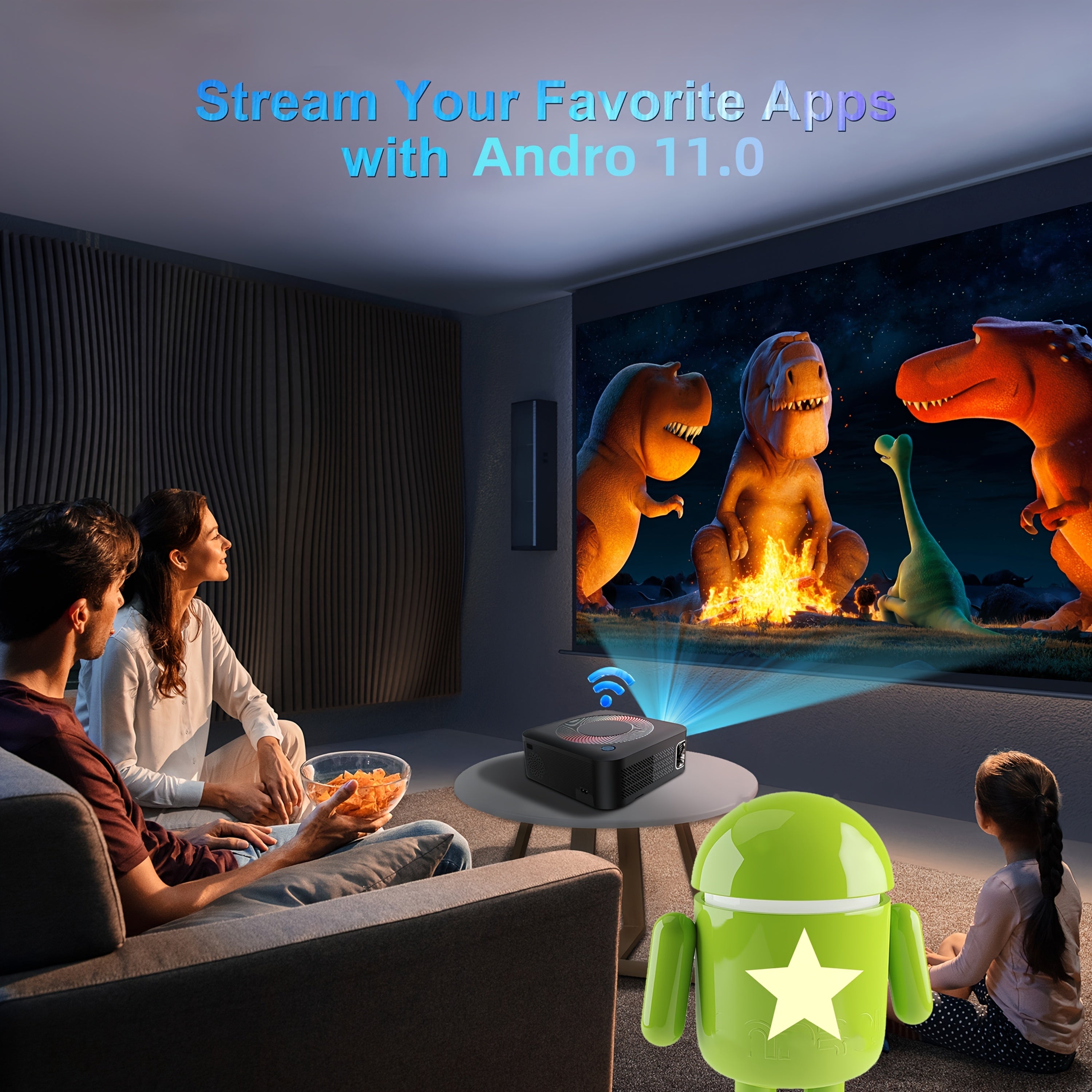 Портативный 4K HDR10+ беспроводной проектор с 1080P Full HD, Android 11