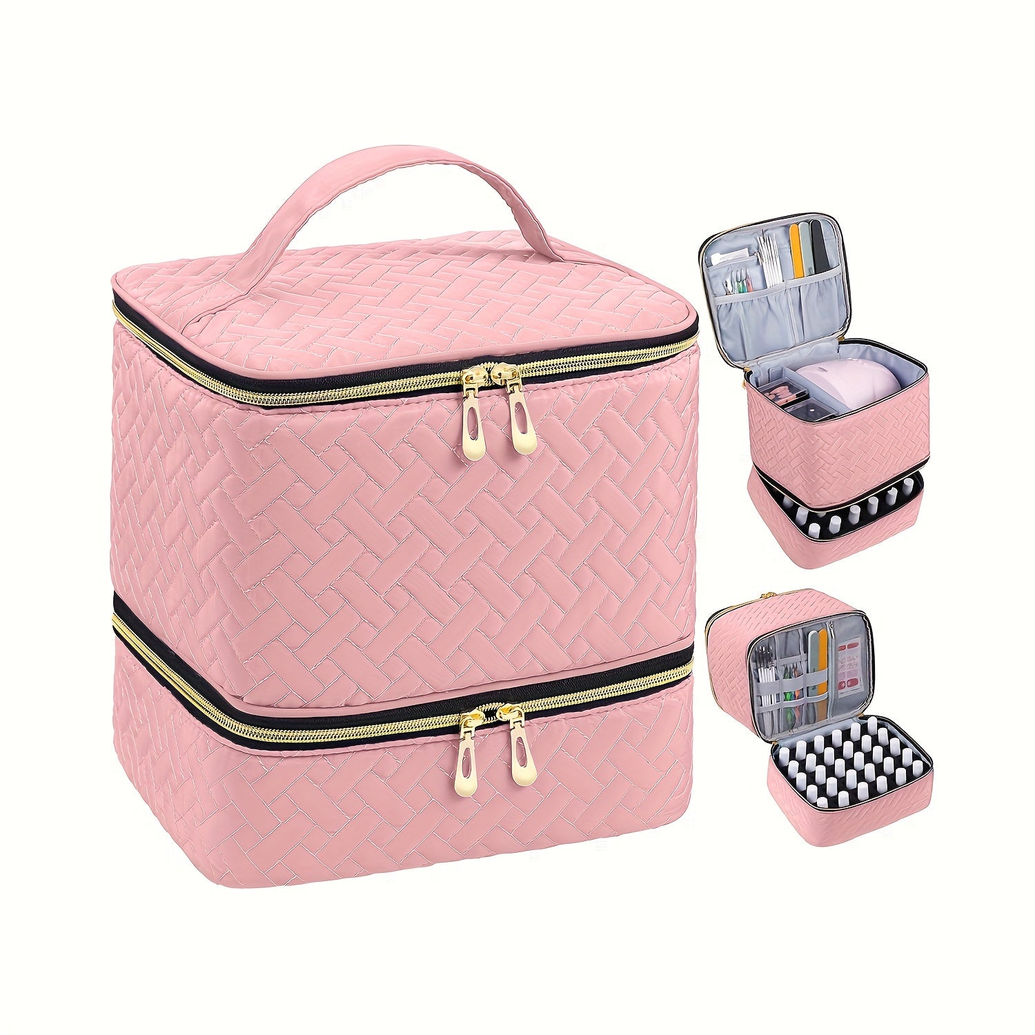 Qopqoqli tirnoq bo'yog'i tashkilotchisi sumkasi, ikki qatlamli, 30 shishani ushlab turadi, ko'p rangli suv o'tkazmaydigan nyolon.