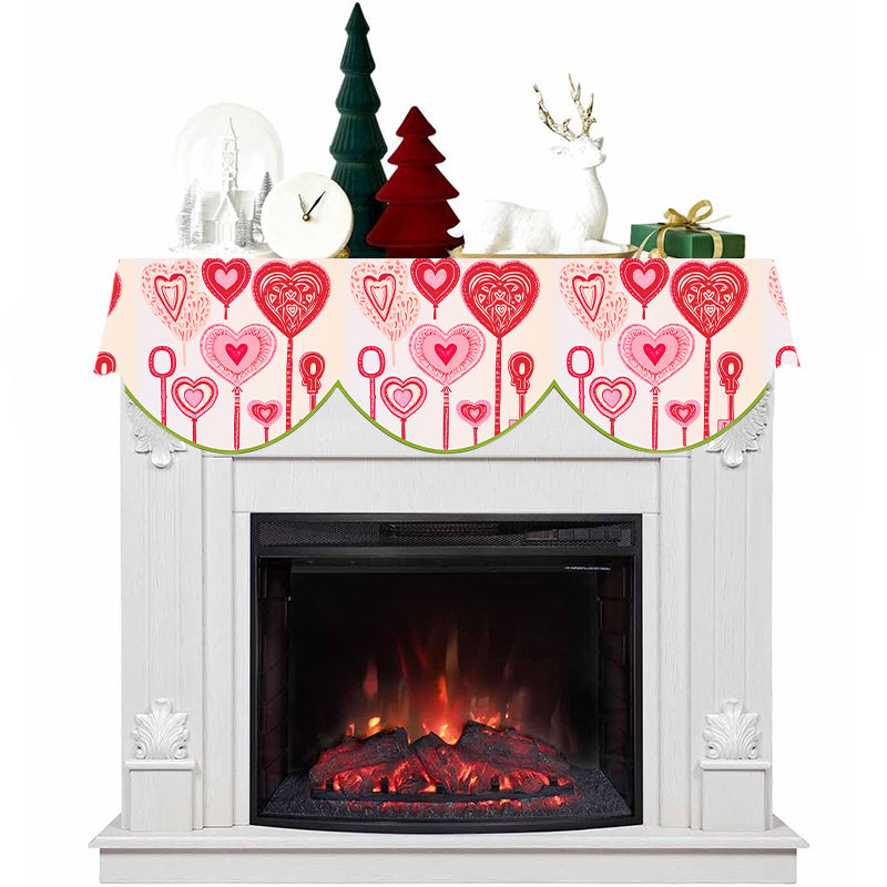 Valentine's Day Fireplace Scarf Cover Love Heart Decor 49.78cm x 199.9cm Polyester