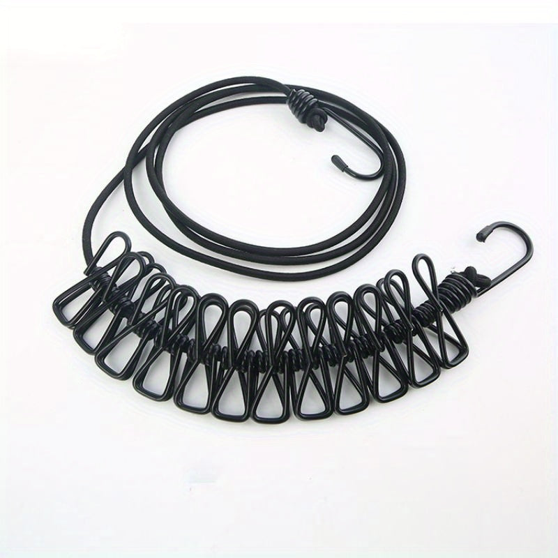 12 ta klipli portativ sayohat va ochiq havoda foydalanish uchun mo'ljallangan kiyim quruq chiziq, tortiladigan dizayn, metalldan yasalgan shamolga chidamli kir yuvish ipi. Kamping va uyda foydalanish uchun ideal.