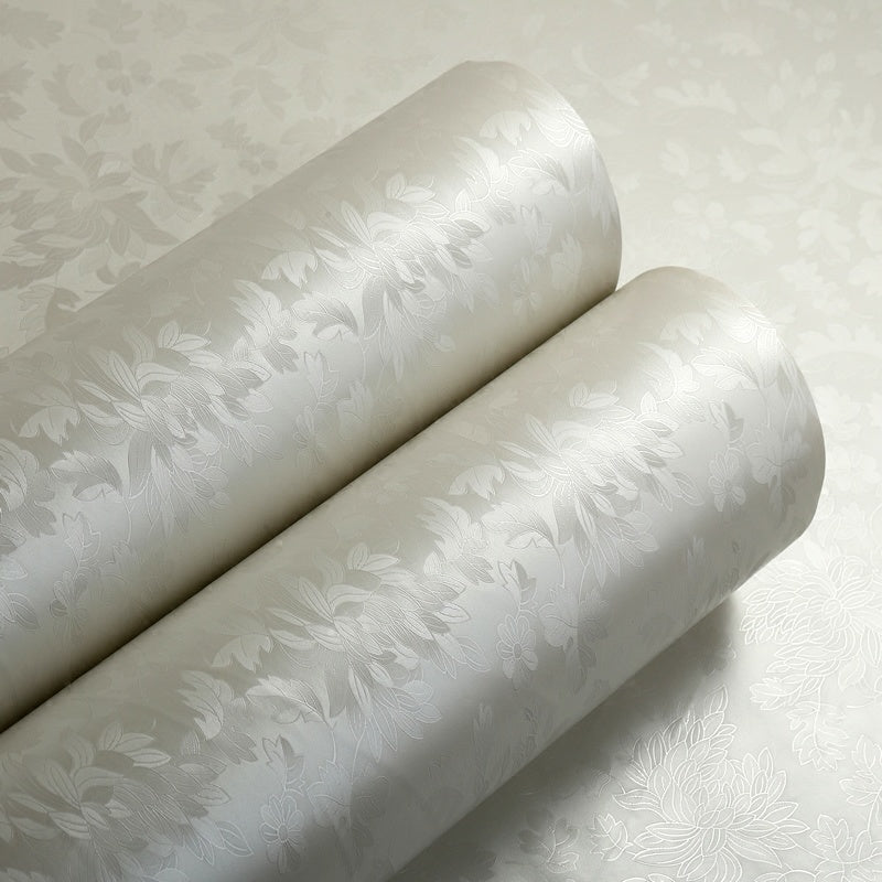 2 Rolls Waterproof PVC Wallpaper European Floral Cream Background Leaf Pattern Reusable for Living Room Bedroom