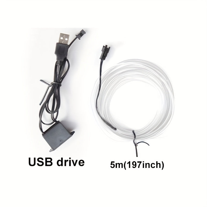 5m Car Interior LED Neon Strip Flexible Ambient Light USB Decor Diode
