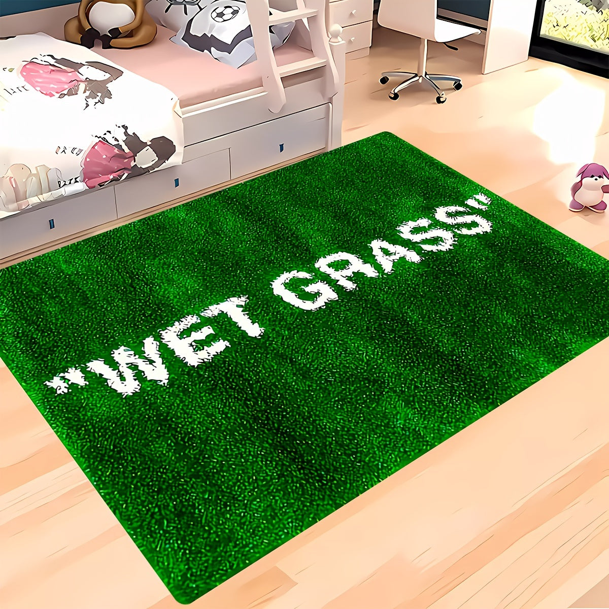 Green Grass Wet Texture Area Rug Non-Slip Machine Washable for Living Room Bedroom Kitchen