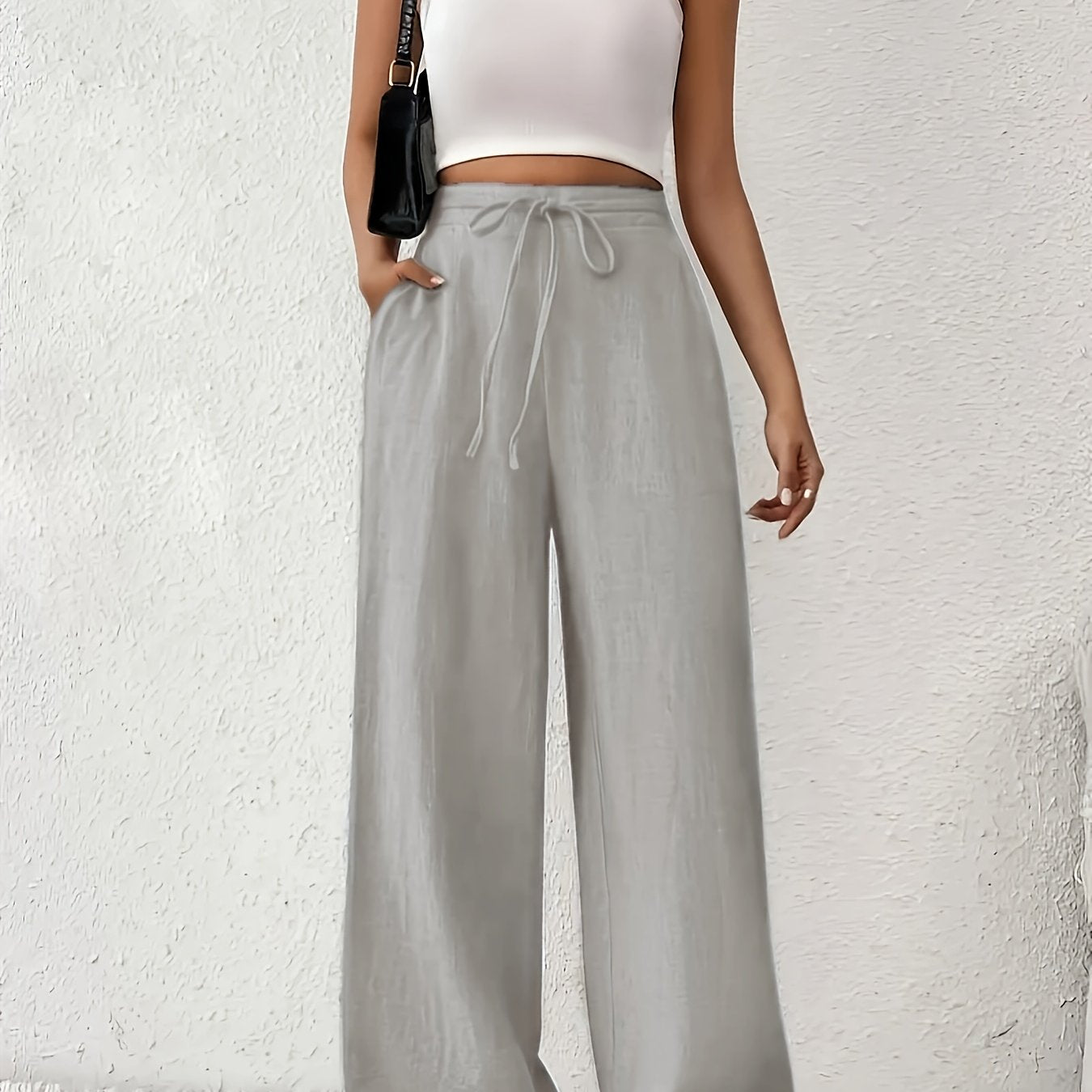 Plus Size Women Wide-Leg Pants Cotton Casual Solid Color Spring Summer Fall