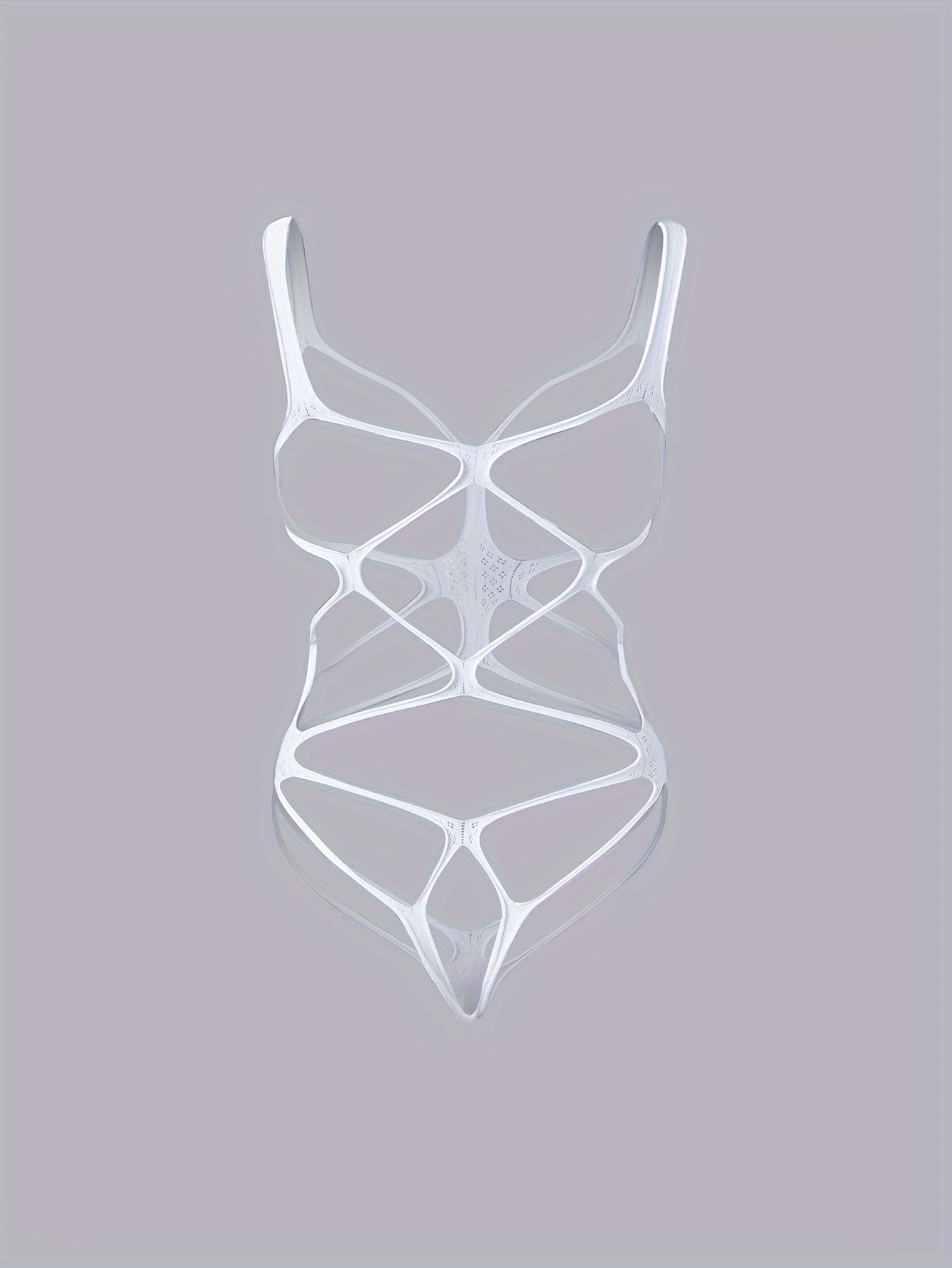 Women's Black Lace Bodysuit with Semi-Sheer Hollow Out and Cross Grid Pattern