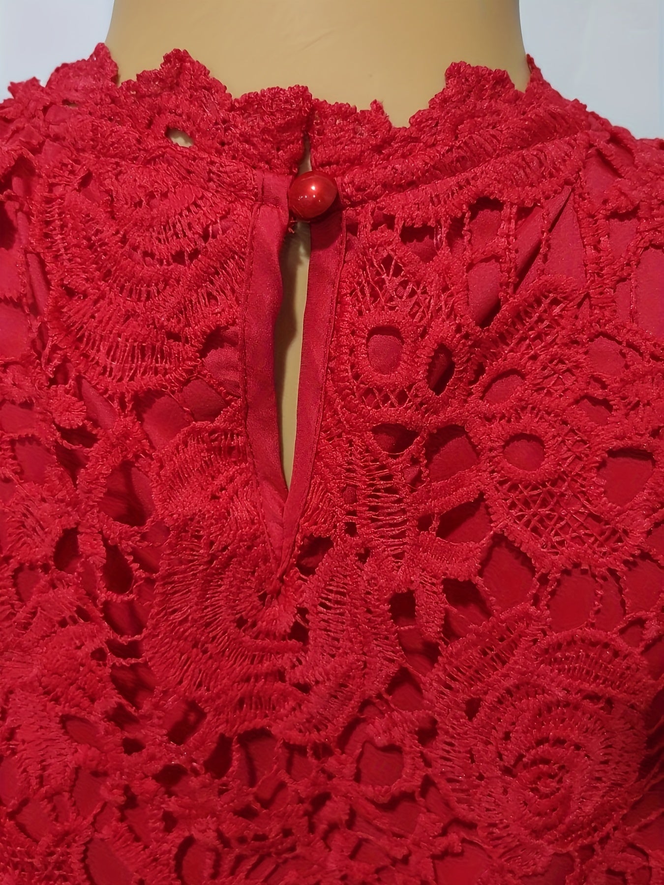 Plus Size Floral Lace Blouse Short Sleeve Solid Color Spring Summer Casual