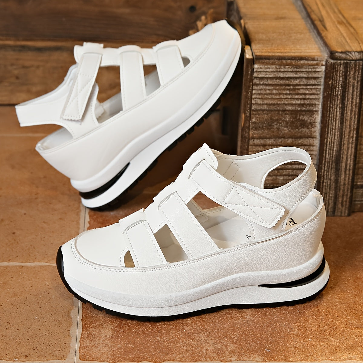 Women's Wedge Sandals Summer Casual Platform Heel Breathable Fastener Closure White Faux Cover