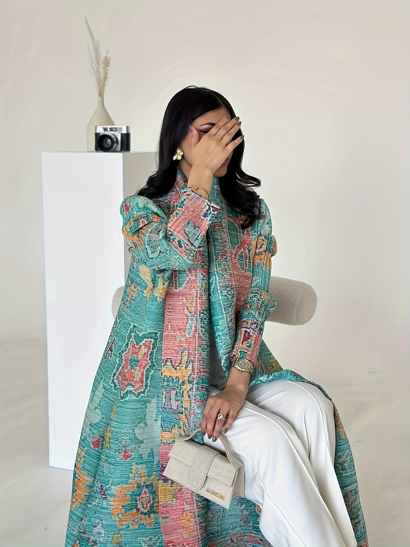 Plus Size Floral Print Kaftan Dress Rayon Polyester Long Sleeve Spring Summer Fall