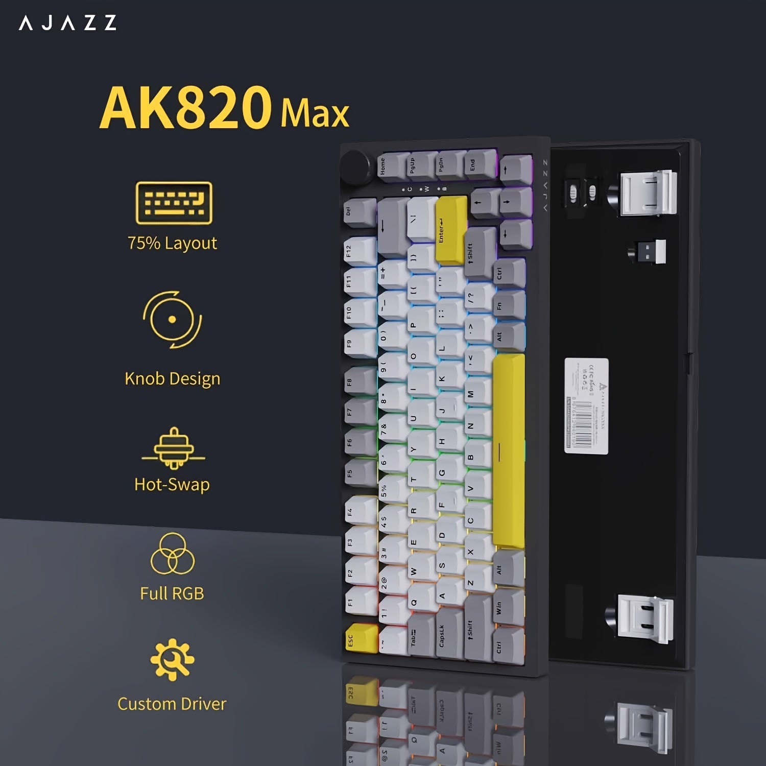 AK820 MAX - bu magnit kalitga ega, Type-C simli ulanishi va qiziqarli RGB yoritish effektlari bilan yangilangan mexanik klaviatura bo'lib, o'yinlar, e-sport va ofis ishlari uchun mos keladi.
