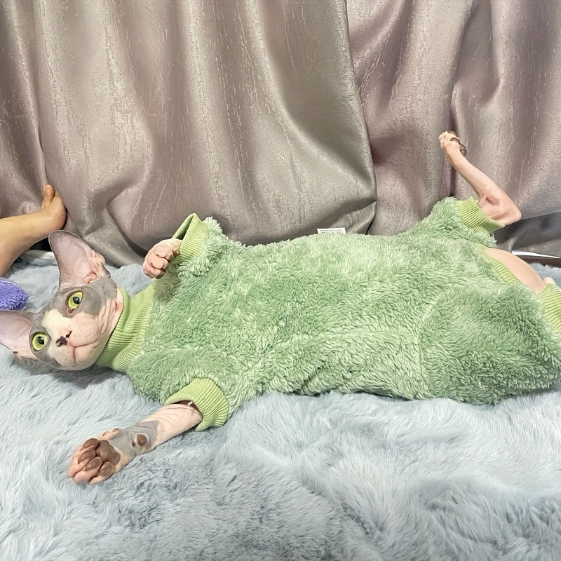 Suéter para gatos sin pelo, felpa púrpura, cuello alto, otoño-invierno, lavable a máquina