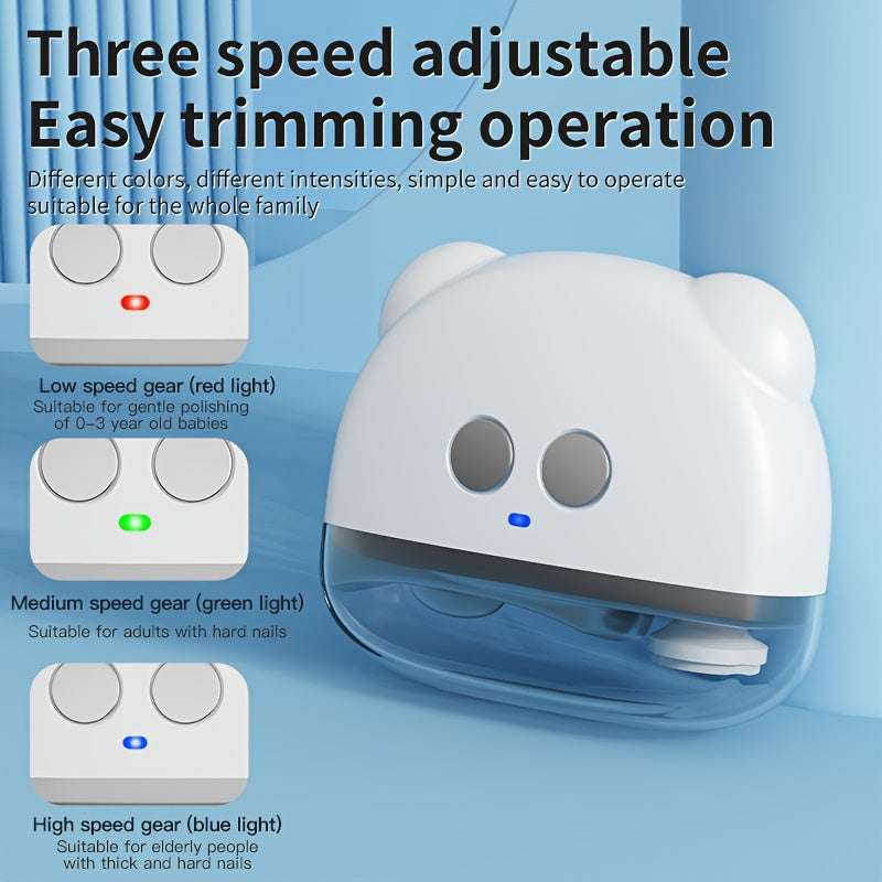 Portable USB Rechargeable Nail Trimmer and Grinder for Men Women Pets 3-Speed Low Noise