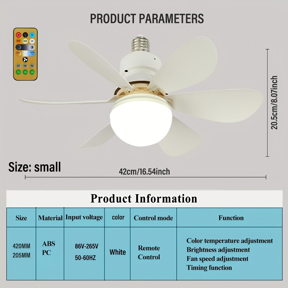 LED Ceiling Fan Light with Remote Control Adjustable Brightness and Color Temperature for Bedroom Kitchen Living Room
