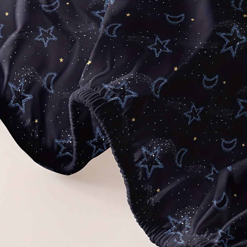 Sábana ajustada con estampado de luna y estrella cepillada para cama individual, funda de colchón de bolsillo profundo