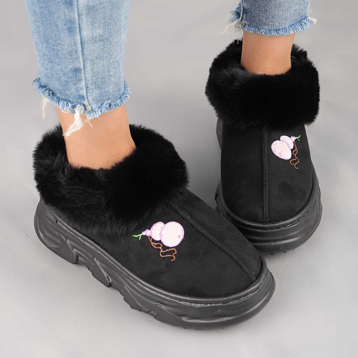 Unisex Faux Fur Lined Slip-On Winter Snow Boots for Men and Women