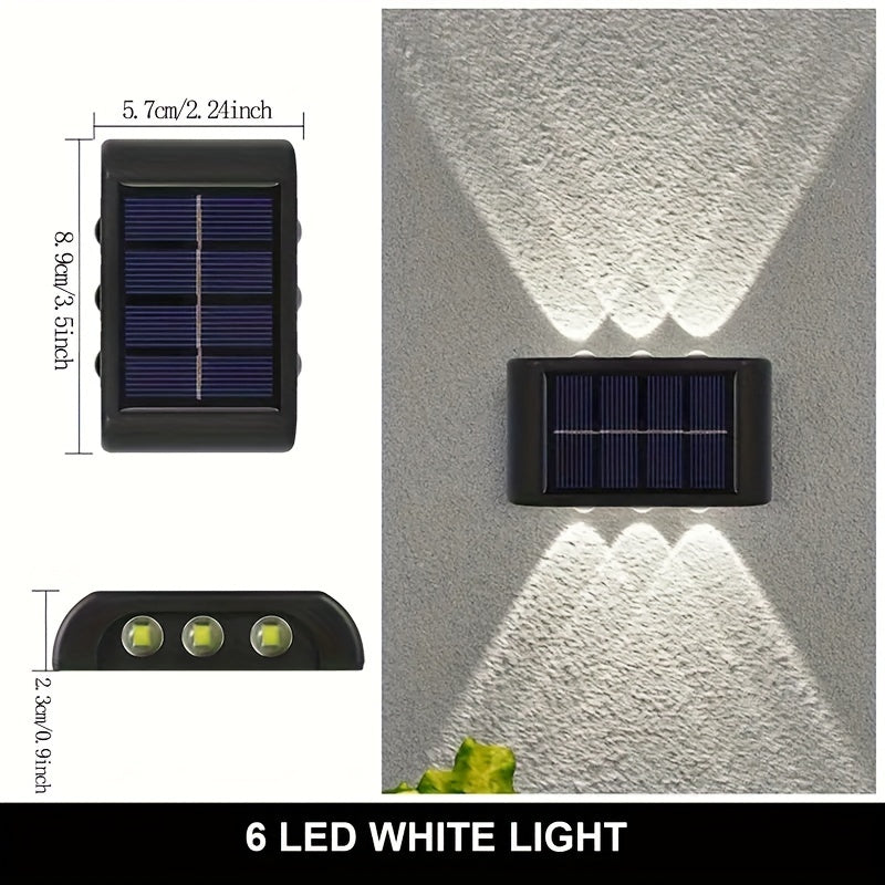 Aplique de pared solar con 6 LED de luz cálida, iluminación decorativa exterior, pantalla de acrílico, carcasa de plástico similar a metal