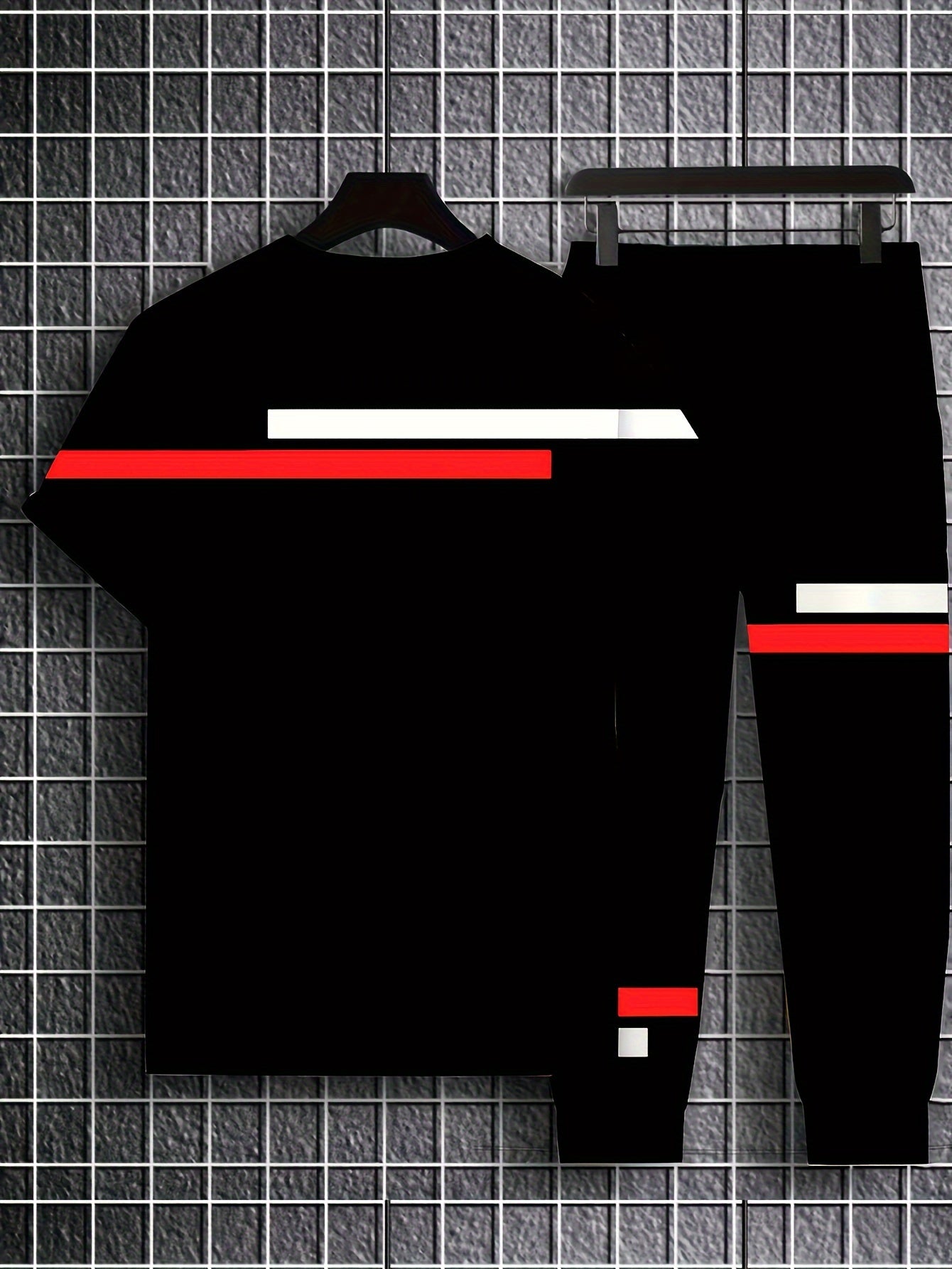 Men's Athletic Set Short Sleeve Tops and Long Pants Striped Polyester Blend All-Season