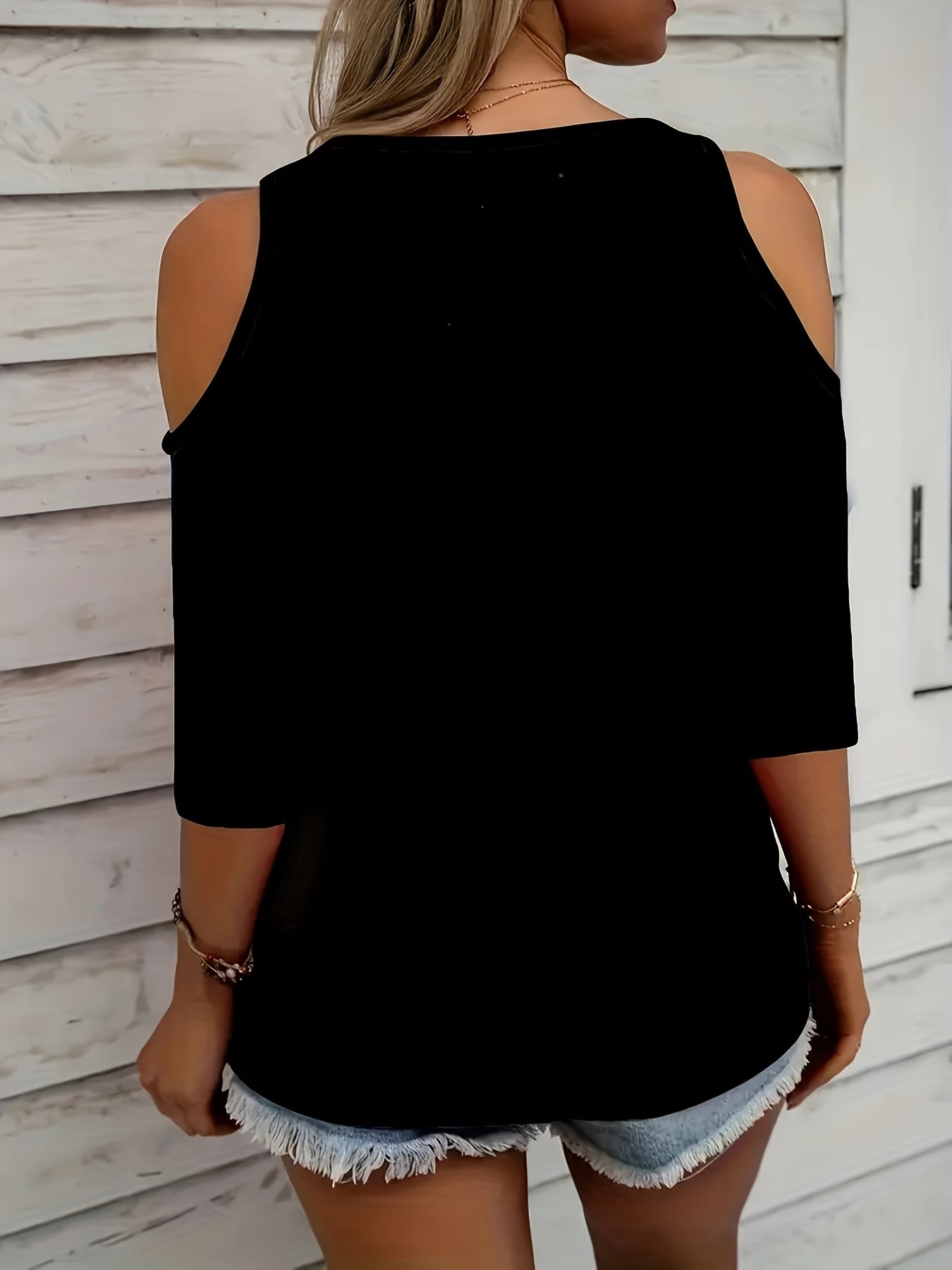 Women's Off-Shoulder Blouse with Heart Bow and Rhinestones Polyester V-Neck Elegant Top