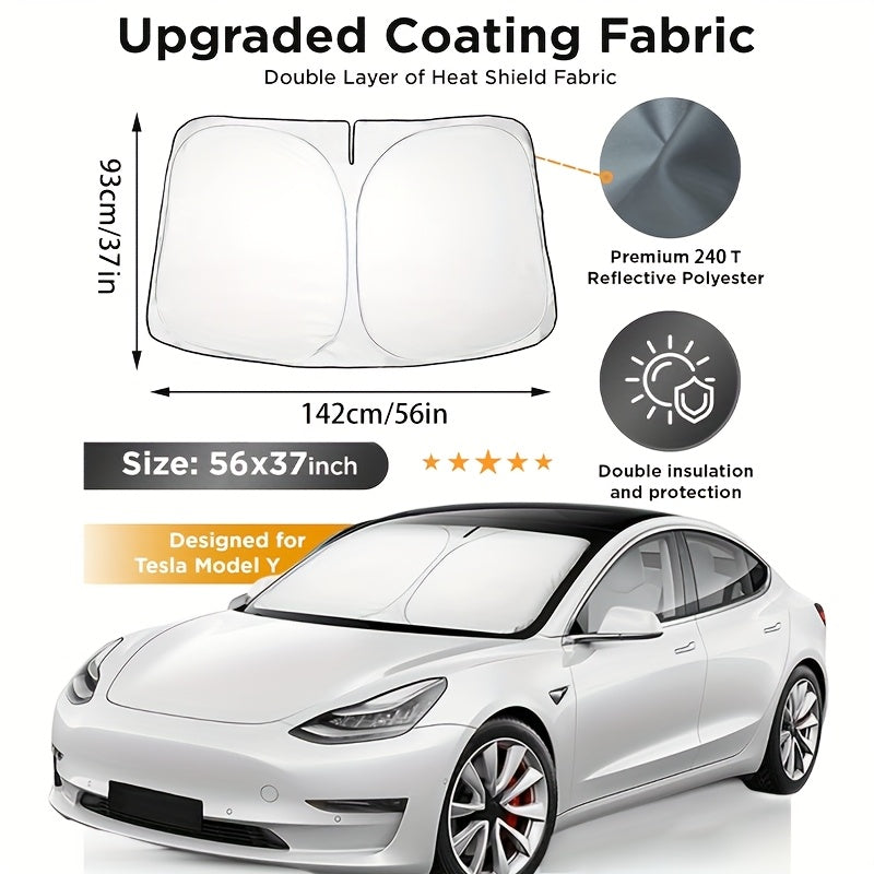 Car Sunshade for Tesla Model 3 and Y UV Protection Heat Blocking Thick Polyester