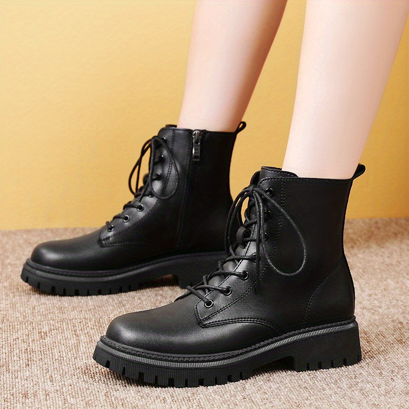 Women’s Black Faux Cover Chunky Sole Platform Ankle Boots