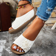 Women's White Floral Embellished Open-Toe Slide Sandals Casual Summer