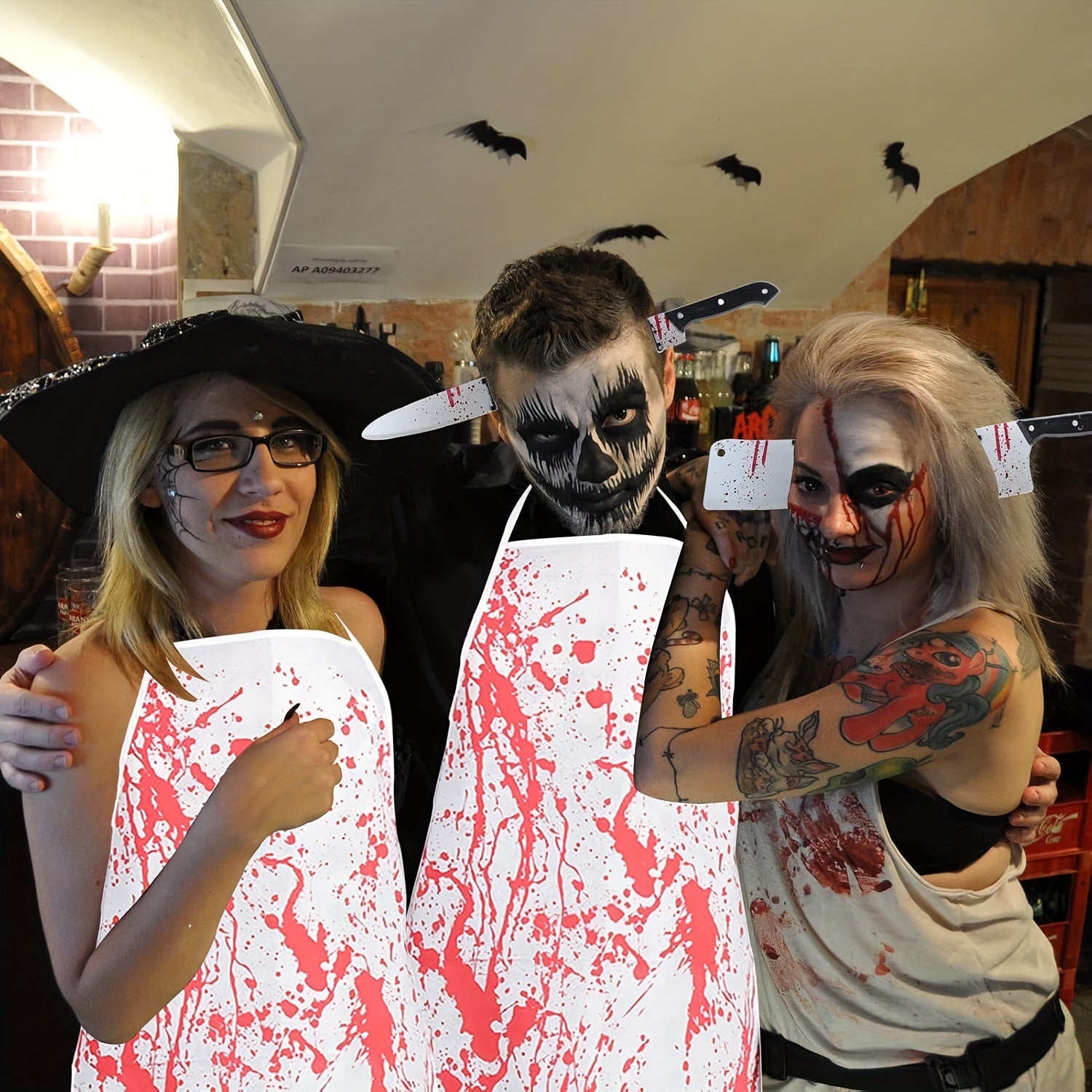 Unisex Halloween Vampire Zombie Costume Set with Knife Hair Band and Bloody Apron