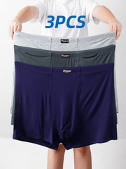 Men's Plus Size High-Waist Boxer Briefs Set 3 Pack Modal Spandex Dark Blue Gray Navy