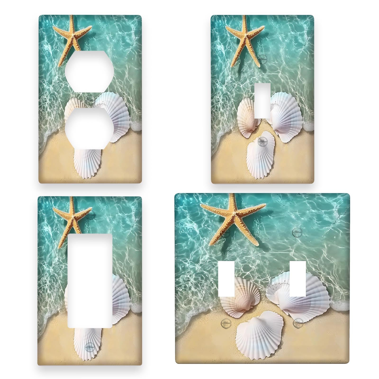 Placa de pared con concha de playa y estrella de mar, cubierta decorativa para interruptor de luz, interior y exterior, fácil de limpiar