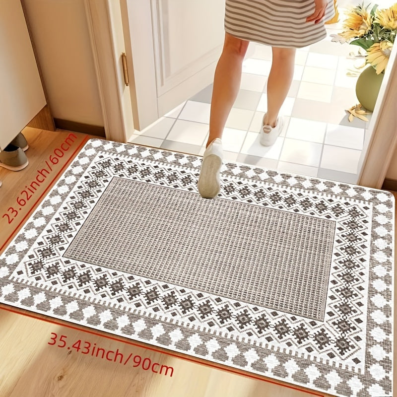 Alfombra de entrada antideslizante boho étnica tejida, alfombra suave lavable a máquina para suelo, 70x120cm