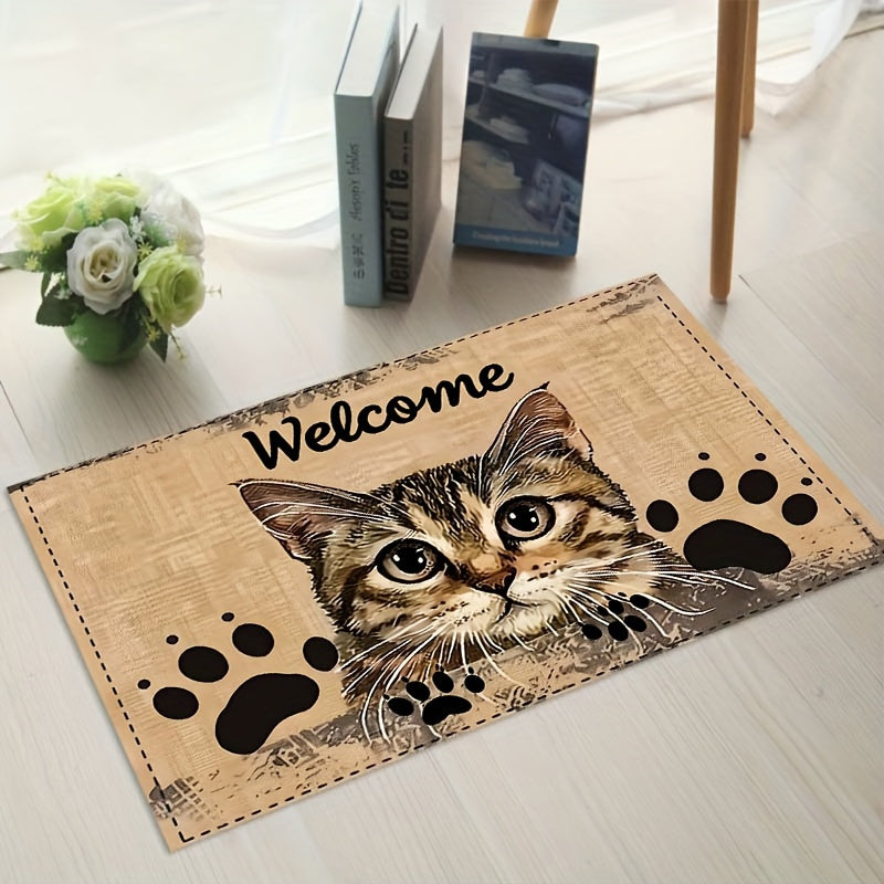 Non-Slip Polyester Cat Doormat Indoor Entrance Rug Machine Washable Kitchen Living Room