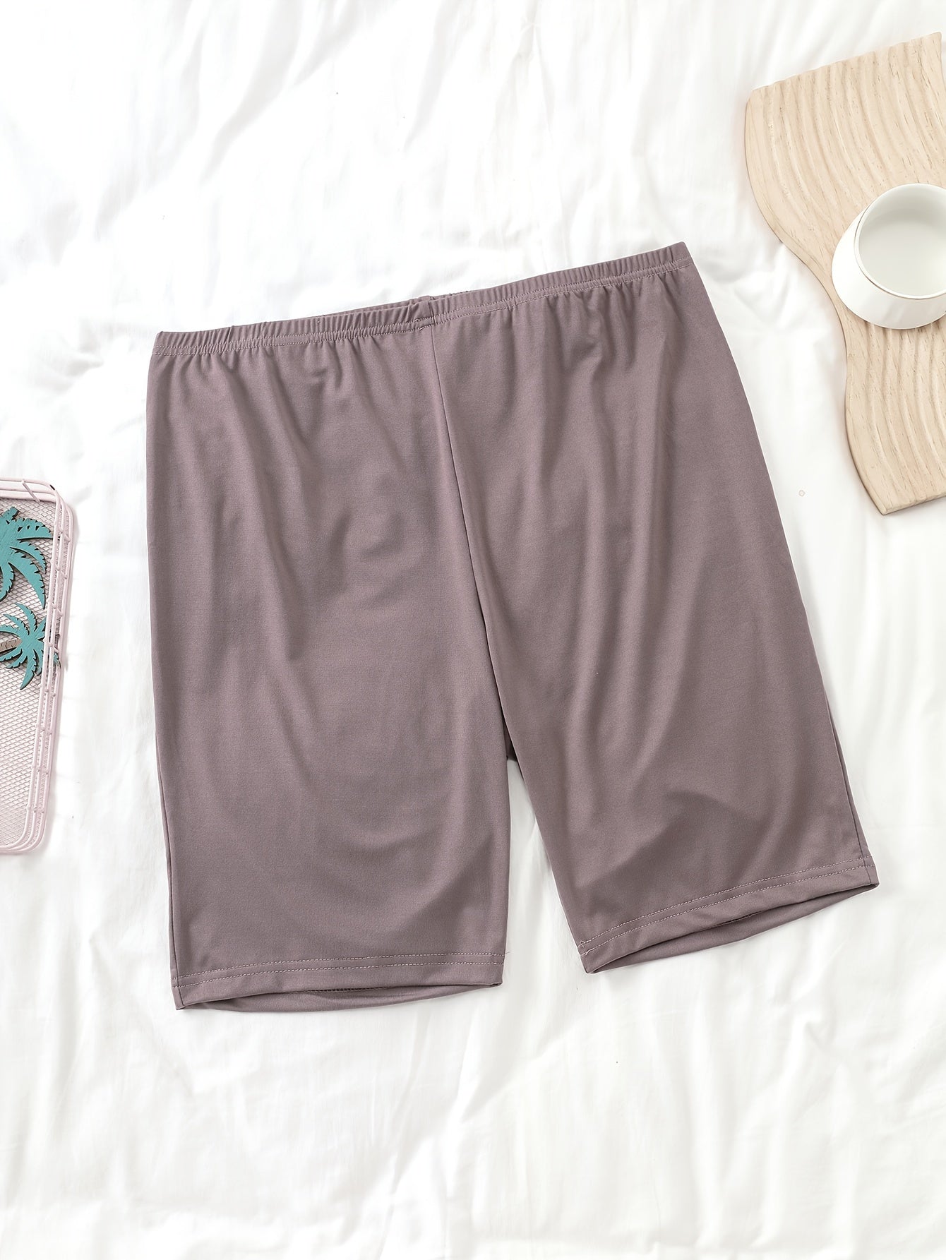 Pantalones cortos de dormir casuales para mujer de talla grande, color sólido, con cintura elástica, ropa de descanso