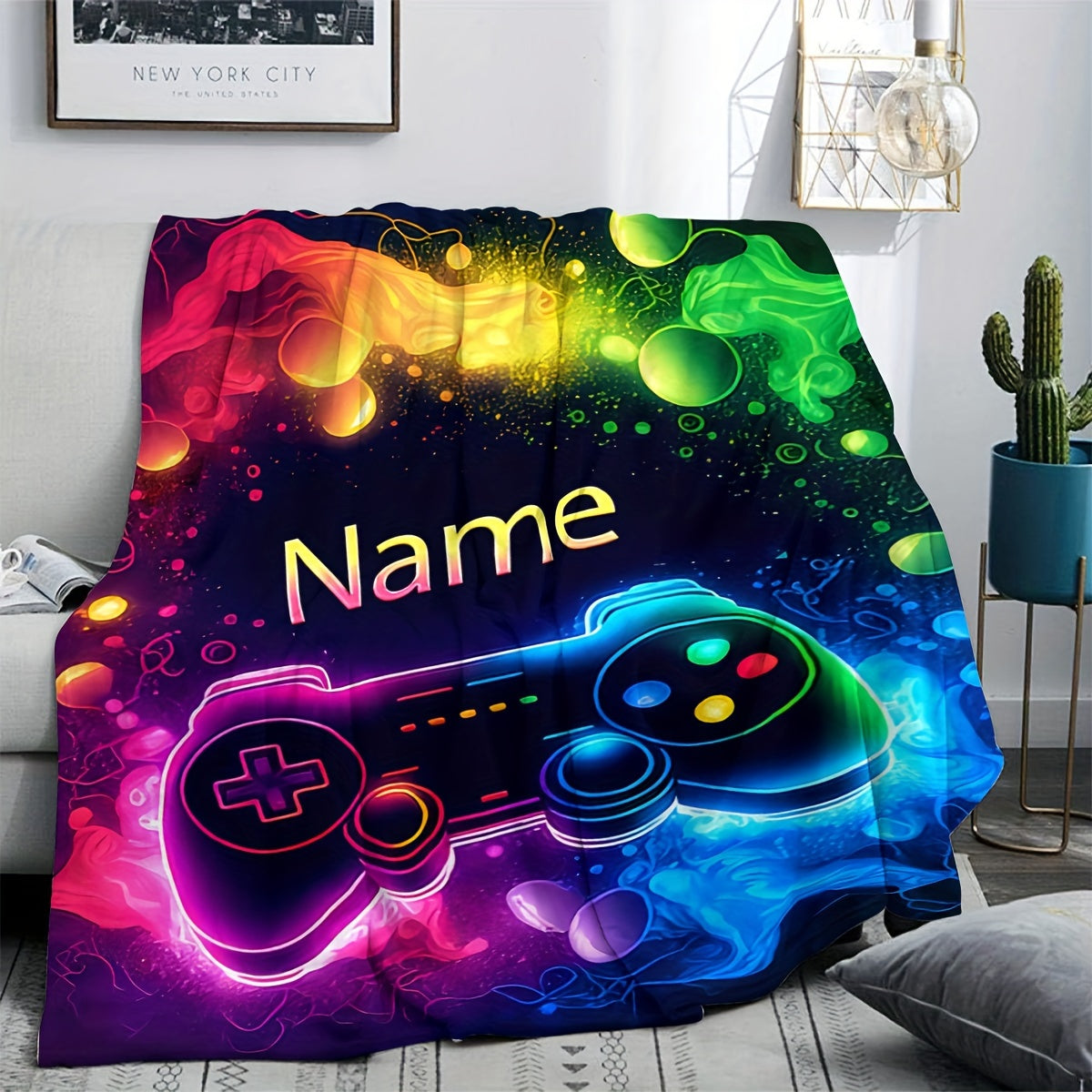 Customizable Gaming Controller Pattern Throw Blanket Flannel Soft Warm Lightweight