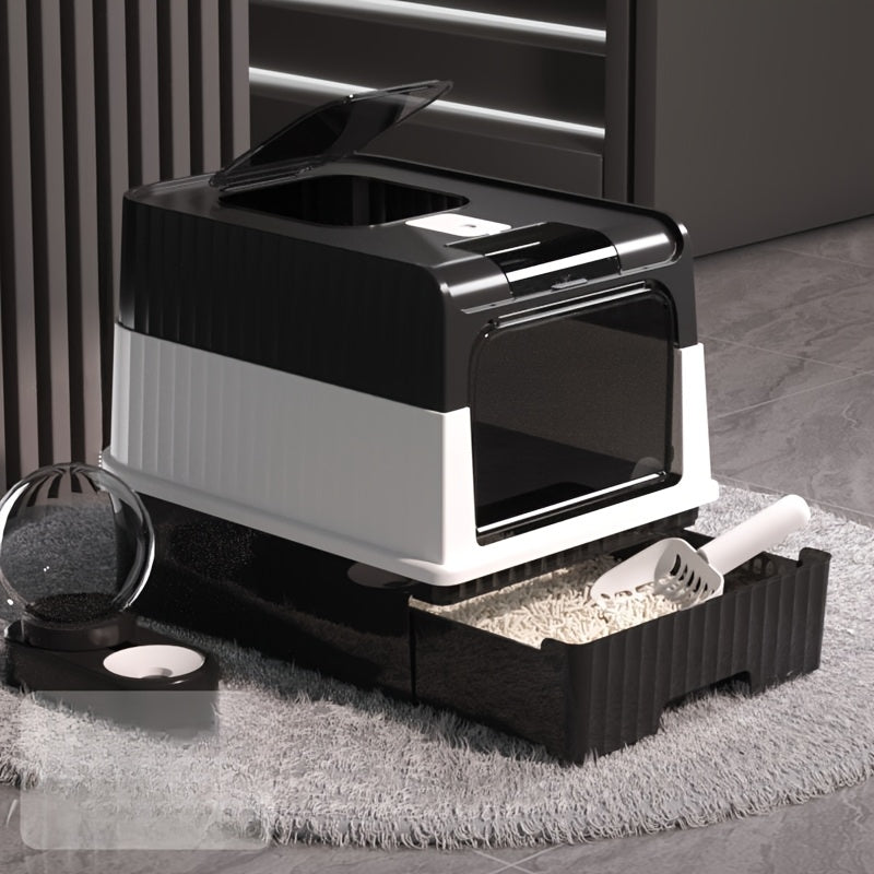 XL Green Cat Litter Box with Easy-Clean Drawer and Scoop Durable Polypropylene