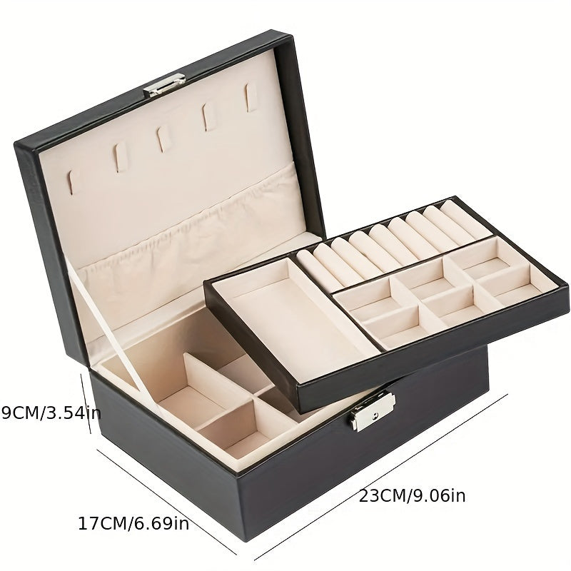 Leather Jewelry Organizer with Removable Tray and Soft Lining for Necklaces Earrings Rings and Watches