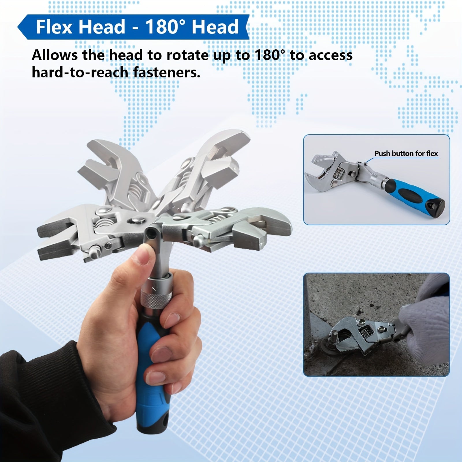 Adjustable Crescent Wrench 5-in-1 Folding Rotating Head 25.4-30.5cm