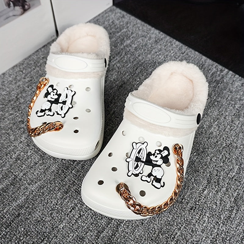 Ayollar uchun qishki issiq klogslar, multfilm naqshli EVA slip-on poyabzal