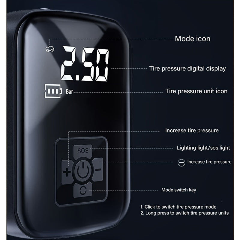 Wireless Rechargeable Car Tire Inflator Pump with Pressure Gauge