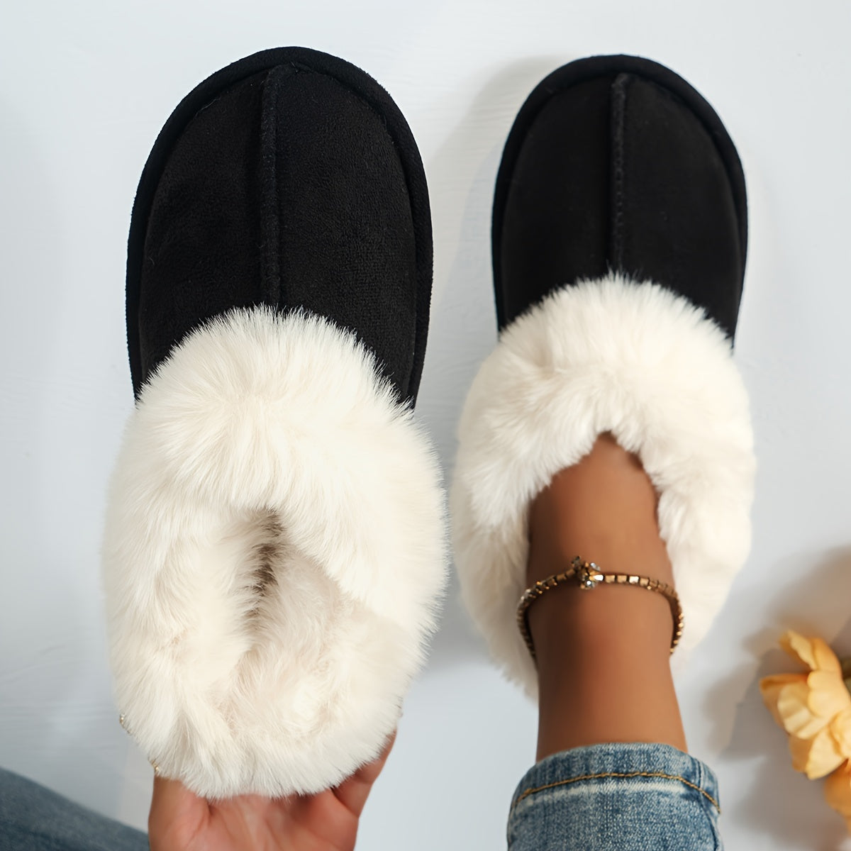 Women's Faux Fur Slippers Indoor Cozy Warm Non-Slip Boot Style