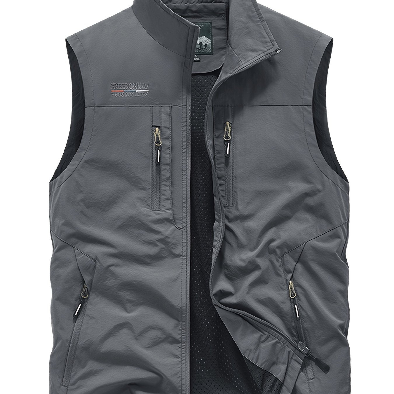 Men's Nylon Fishing Vest Sleeveless Stand Collar Multi-Pocket Casual Outdoor Spring Fall
