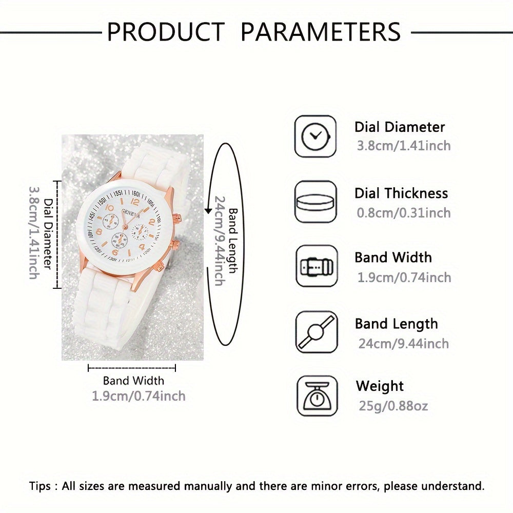 Set of 5 Women's Quartz Watches with Silicone Straps and Bracelets for Gift